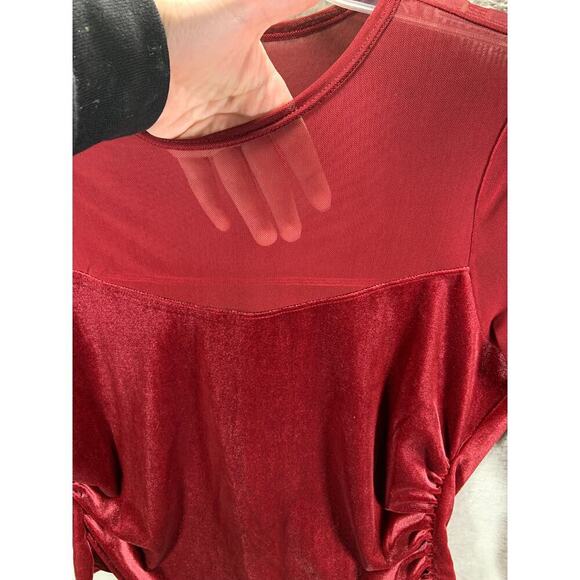 Sheer Velvet Top Women's Large Deep Red Mesh Cropped Whimsigoth Fairy Baddie - Picture 3 of 8